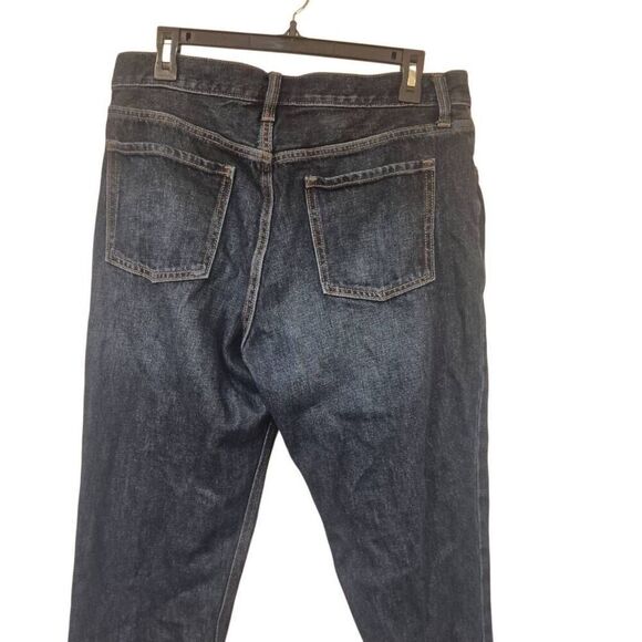 Old Navy Women's Dark Wash High Rise Button Fly Slouchy Straight Cotton Jeans - Picture 6 of 11